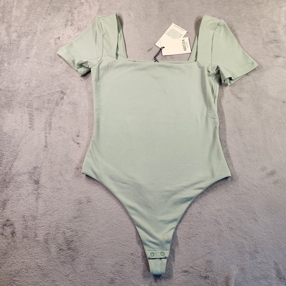 New Aritzia Contour Casual Squareneck Bodysuit Terrace Sage Green S Thong